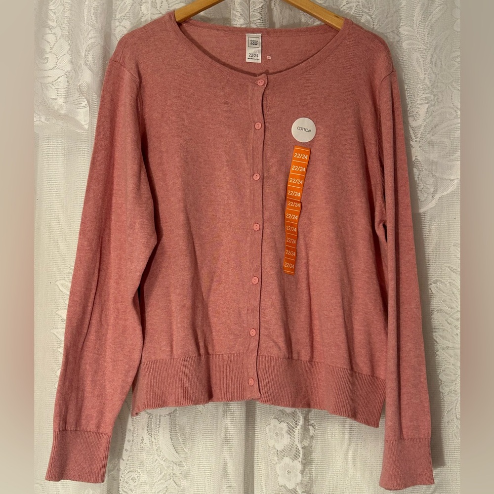 NWT 100% Cotton Clothing & Co Pink Cardigan Button Lightweight Plus Size 22/24 - Picture 2 of 7